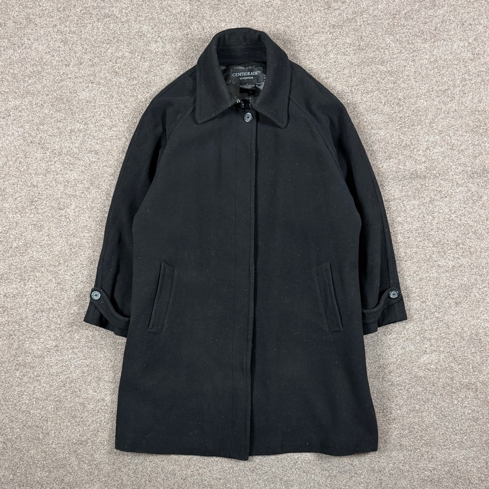 VTG Black Wool Blend Mid-Length Overcoat Women’s XL Button Closure Drop Shoulder